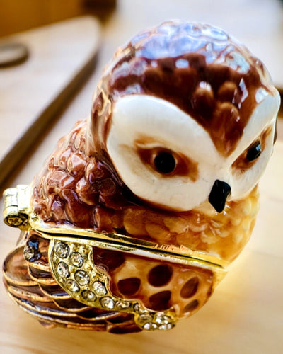 Charmerende Ugle med Krystaller - Smykkeskrin med mulighed for personlig gravering, gave