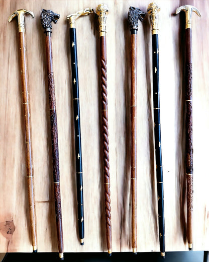 Kompasso Black - Spadserestok - Håndskåret Træ - Eksklusiv Udgave med Mulighed for Gravering