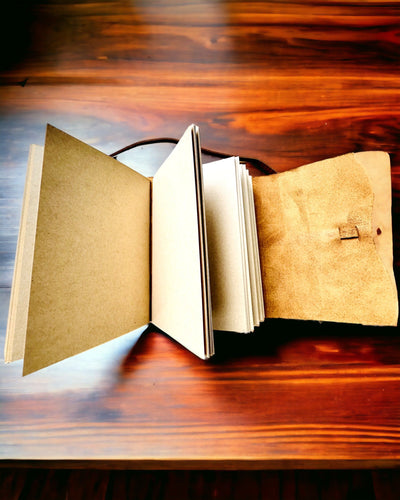 Notatbog Premium "RetroNotes" – Elegant notesbog i Ægte Læder - 200 sider, 120g, notesbog, skitsebog, brun farve, personalisering med gravering