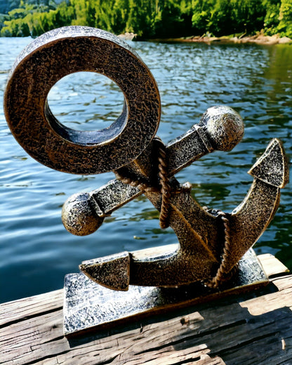 Rustik Ankerskulptur i Harpiks - "Sølegende", anker med personlig gravering