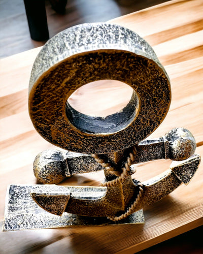 Rustik Ankerskulptur i Harpiks - "Sølegende", anker med personlig gravering