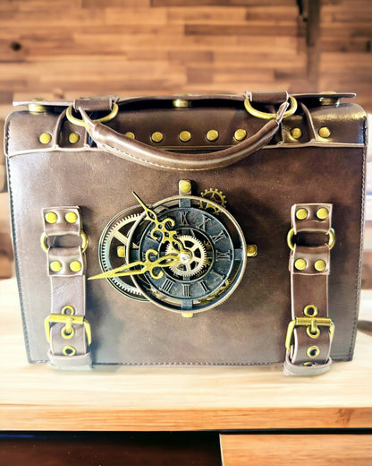 Crossbody Taske med Vintage Urmotiv - Alsidig Satchel Taske med PU Lædertekstur