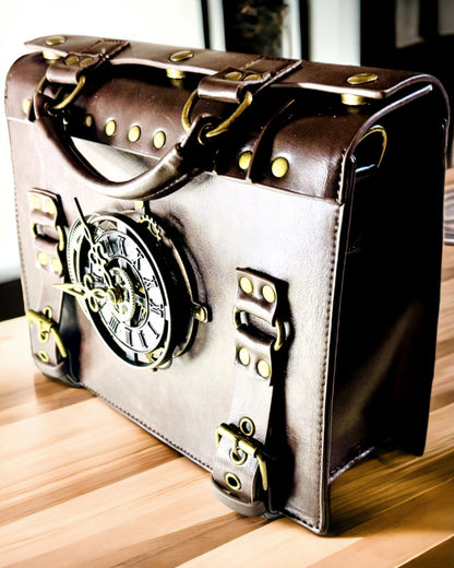 Crossbody Taske med Vintage Urmotiv - Alsidig Satchel Taske med PU Lædertekstur