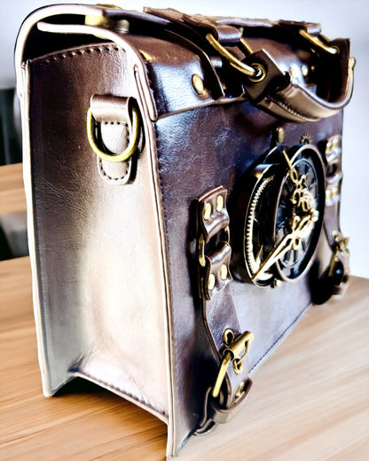 Crossbody Taske med Vintage Urmotiv - Alsidig Satchel Taske med PU Lædertekstur