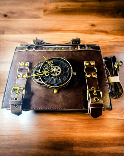 Crossbody Taske med Vintage Urmotiv - Alsidig Satchel Taske med PU Lædertekstur