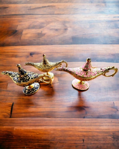 Magisk Aladdins Lampe med Gravering - Mørkeblå Variant, flettet med guld