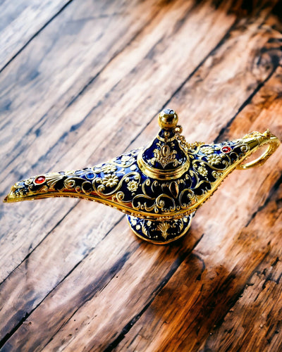 Magisk Aladdins Lampe med Gravering - Mørkeblå Variant, flettet med guld