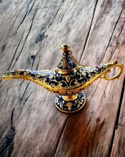 Magisk Aladdins Lampe med Gravering - Mørkeblå Variant, flettet med guld