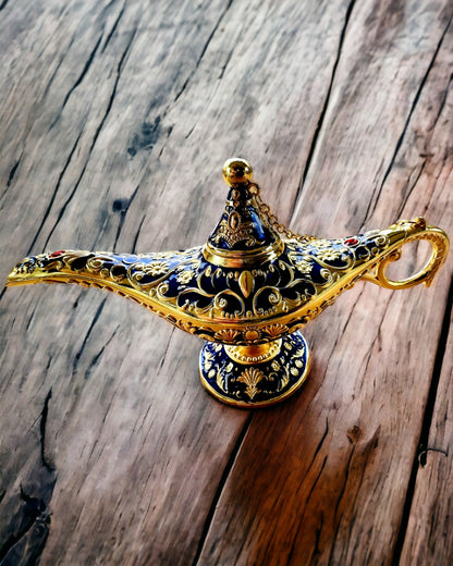 Magisk Aladdins Lampe med Gravering - Mørkeblå Variant, flettet med guld