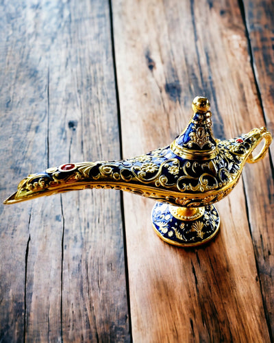 Magisk Aladdins Lampe med Gravering - Mørkeblå Variant, flettet med guld
