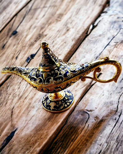 Magisk Aladdins Lampe med Gravering - Mørkeblå Variant, flettet med guld