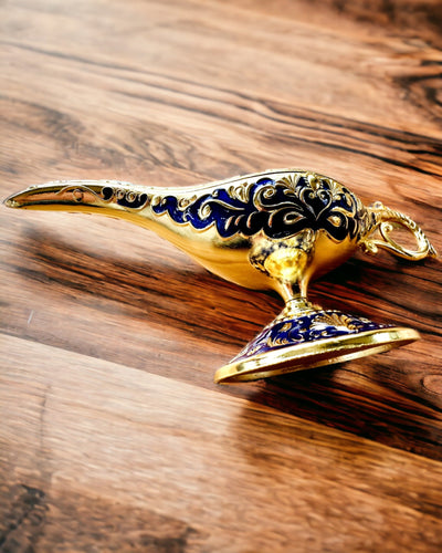 Magisk Aladdins Lampe med Gravering - Mørkeblå Variant, flettet med guld