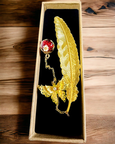 Kreativ Metal Bogmærke Retro Bogmærke Vintage - Fjer og Sommerfugl i Barokstil