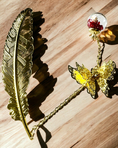 Kreativ Metal Bogmærke Retro Bogmærke Vintage - Fjer og Sommerfugl i Barokstil