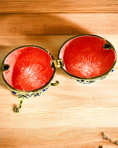 Eksklusivt Fabergé-æg - mørkeblå farve – Dekorativ smykkeæske af emalje