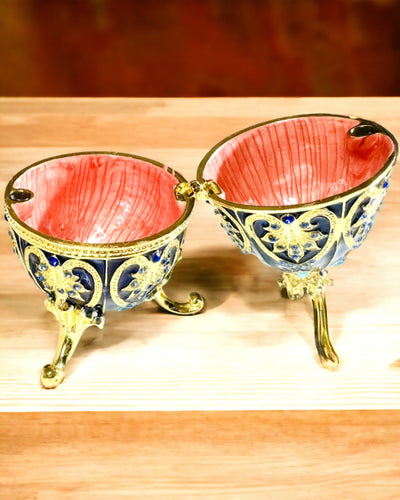 Eksklusivt Fabergé-æg - mørkeblå farve – Dekorativ smykkeæske af emalje