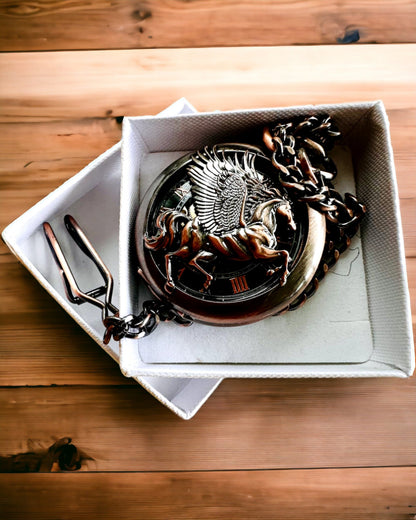 Lommeur "Equus Tempus" - Farve: Brun, Rosaguld med Hestemotiv, mulighed for personlig gravering