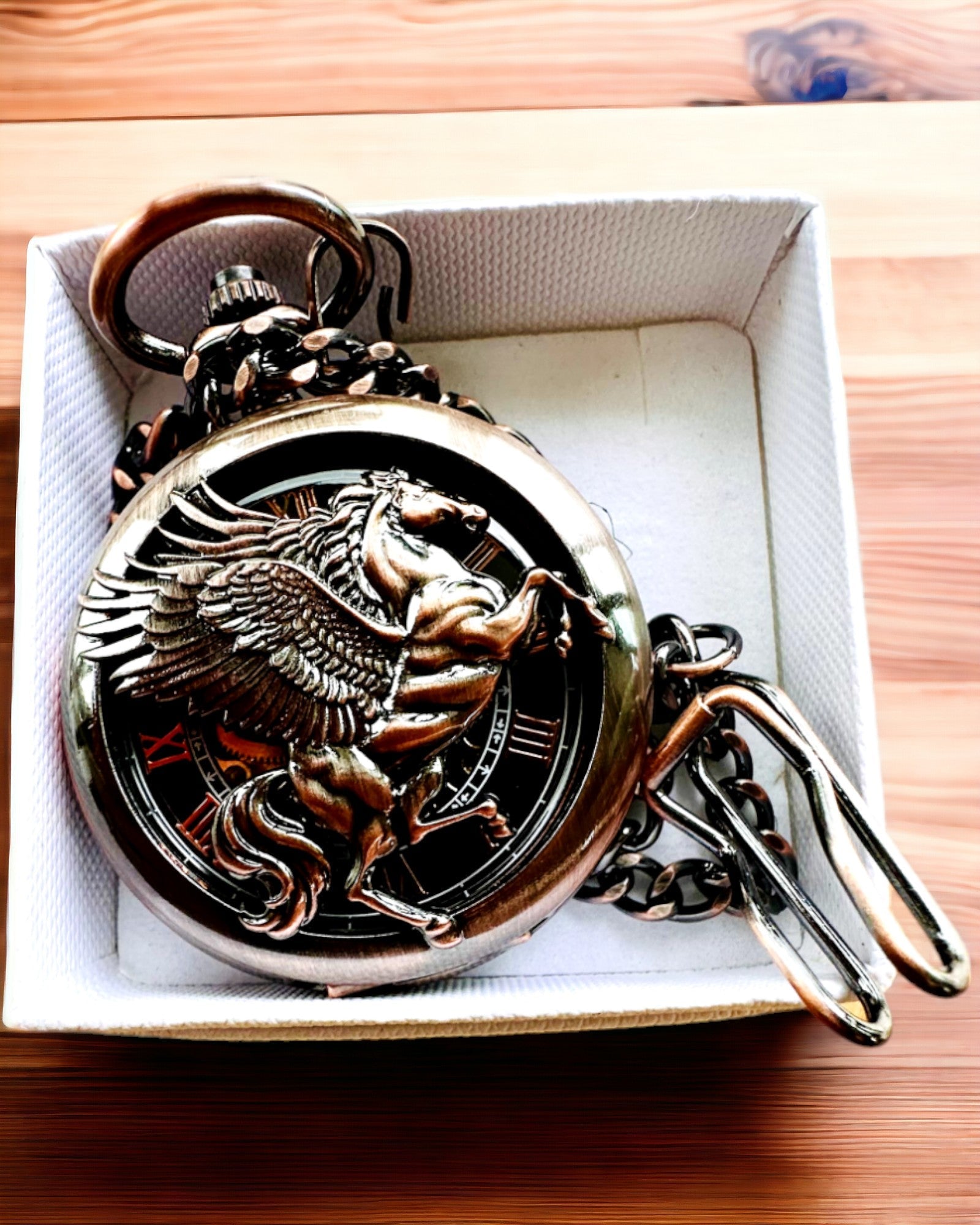 Lommeur "Equus Tempus" - Farve: Brun, Rosaguld med Hestemotiv, mulighed for personlig gravering