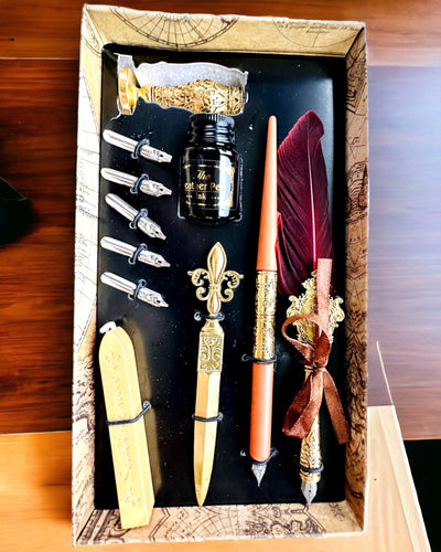 Eksklusivt Kalligrafisæt, dyppefyldepen og blæksæt, personliggørelse med gravering