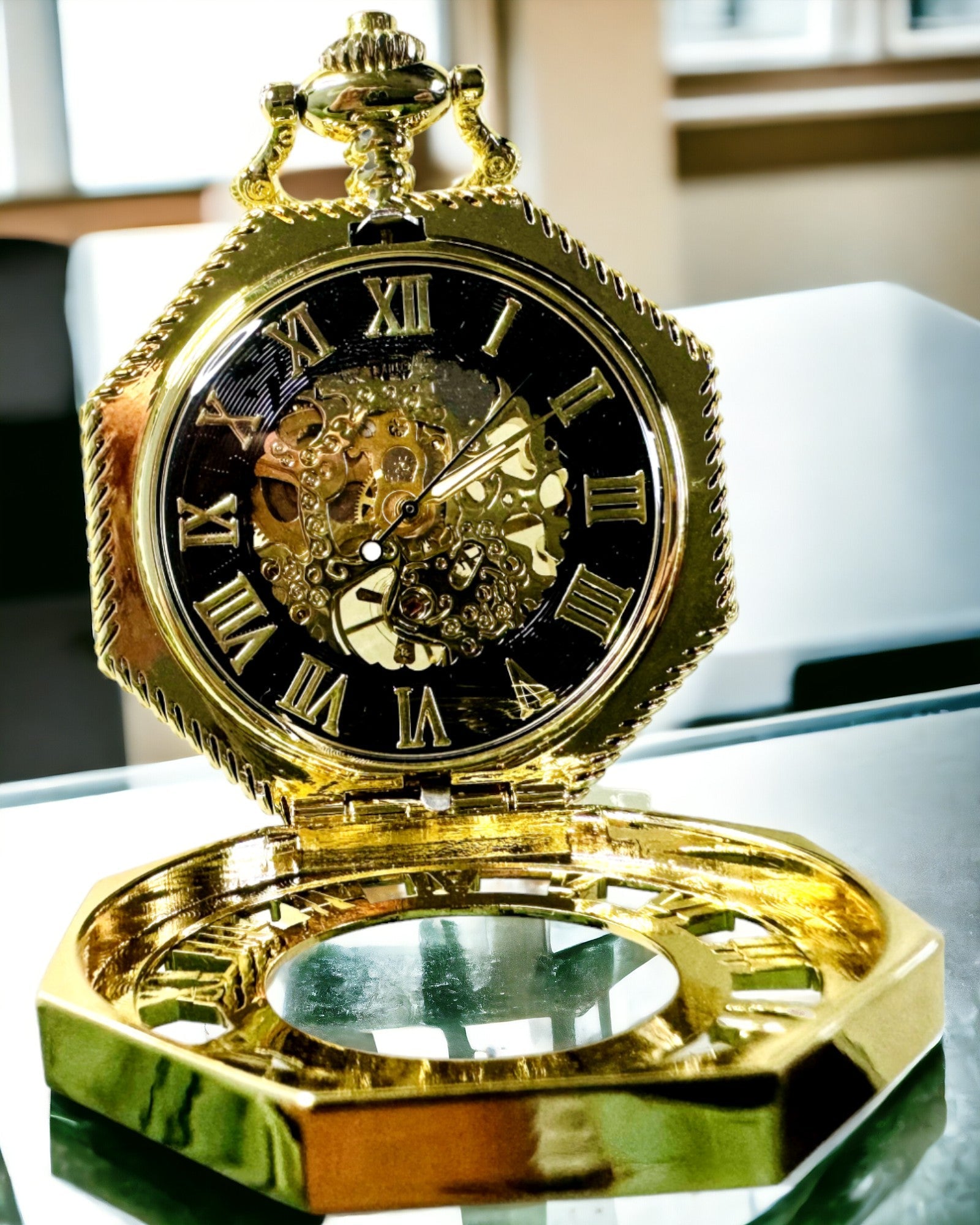 Eksklusivt Lommeur i Steampunk-stil med Synlig Mekanisme på Skiven - Klassisk Elegance