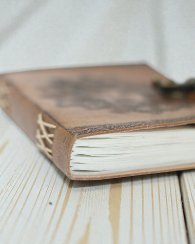 Sylva Spirit – Notatbog i læder med grønmand og metalspænde