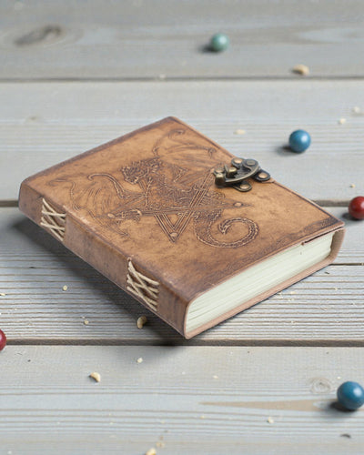 Lædernotesbog Drage Vogter af Legender – Håndpræget 20 × 15 cm