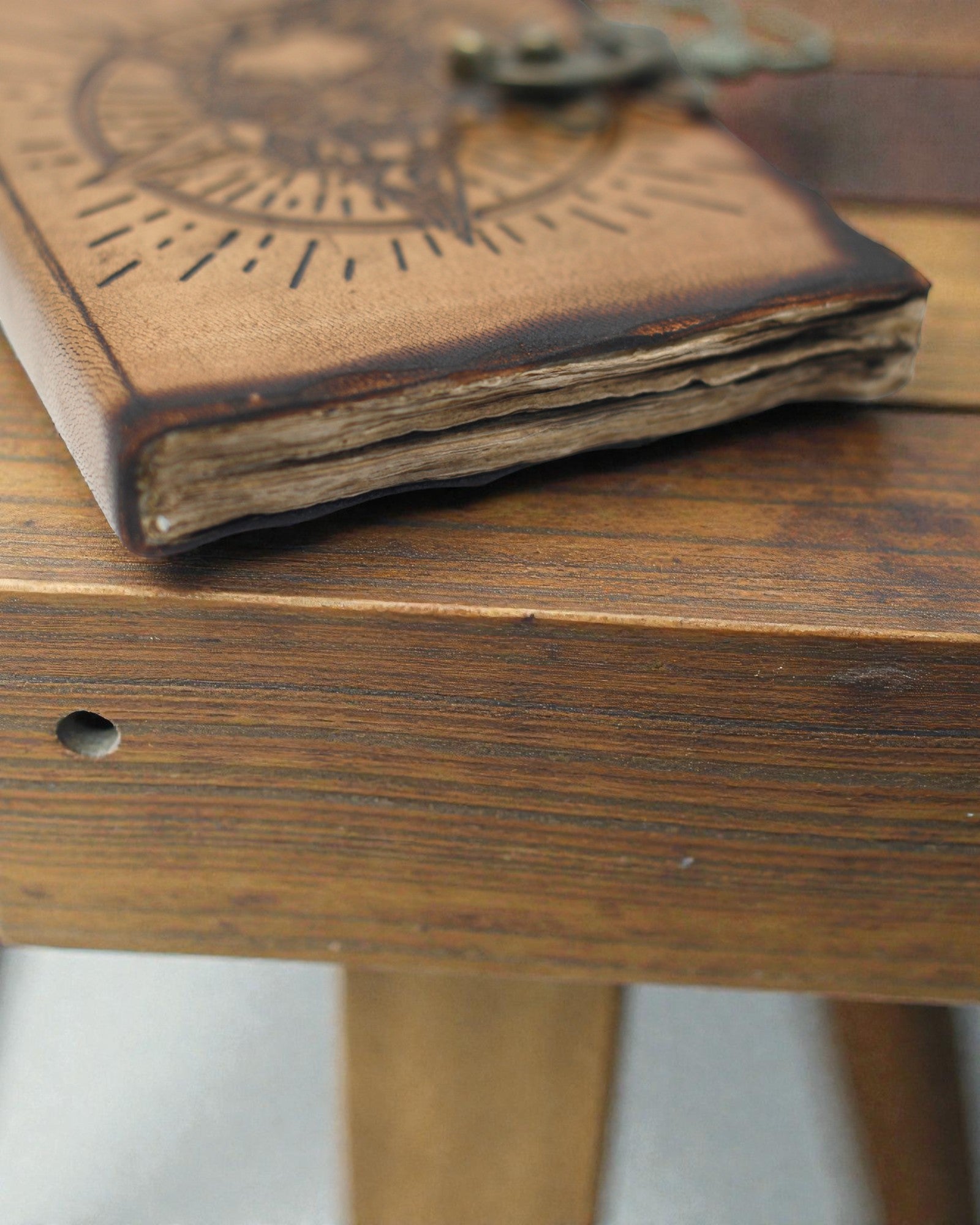 Noctis Sigil – Lædernotatbog med pentagram og dødningehoved