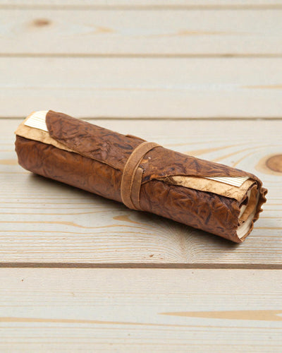 Oprullelig notesbog i læder til rejser – naturlig (21 x 15 cm)