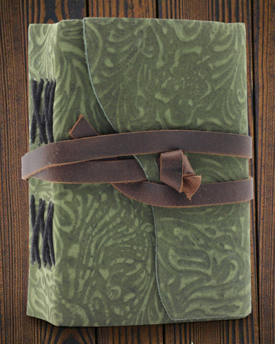 Green Maze Vintage – lædernotatbog med kunstigt ældede ark 12,7 × 8,9 cm