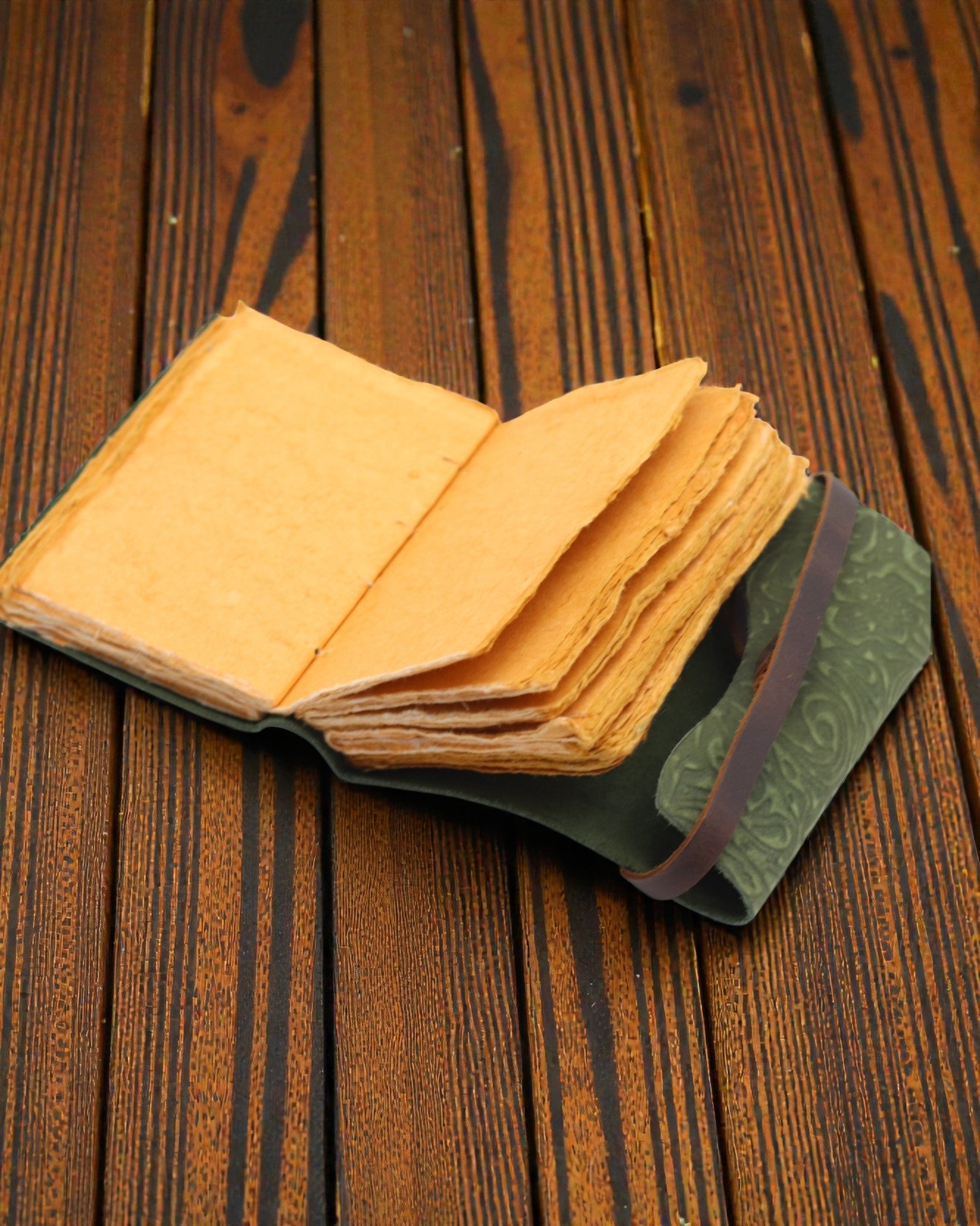 Green Maze Vintage – lædernotatbog med kunstigt ældede ark 12,7 × 8,9 cm