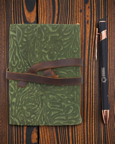 Green Maze Vintage – lædernotatbog med kunstigt ældede ark 12,7 × 8,9 cm