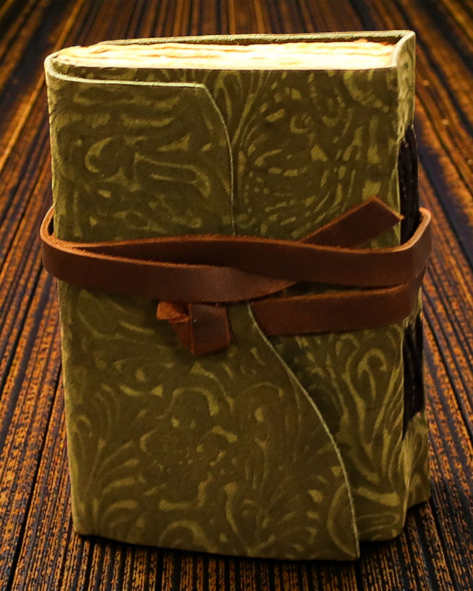 Green Maze Vintage – lædernotatbog med kunstigt ældede ark 12,7 × 8,9 cm
