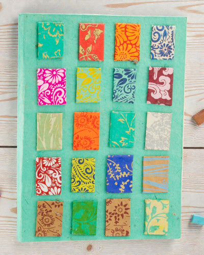 Kunstnerisk Lokta-notesbog Mosaik – Mini Fliser Turkis (45 ark, 21 x 15 cm)