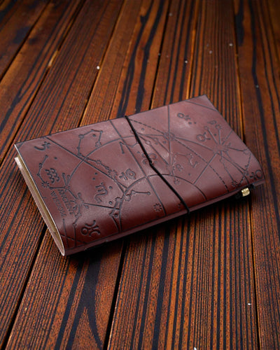 Dagbog til livets ønskeliste – håndlavet lædernotesbog, brun, 22 × 12 × 1,5 cm, 80 sider