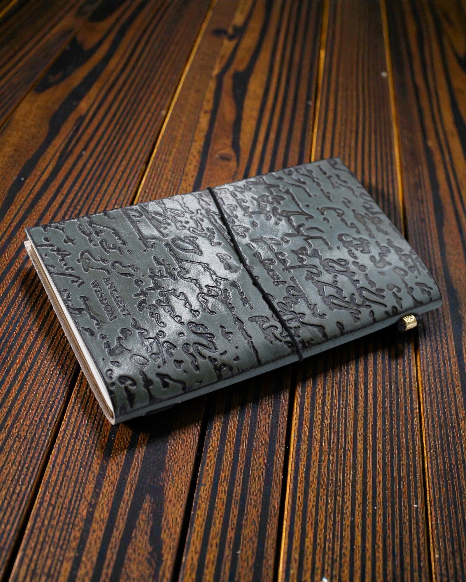 Vigtige ting at gøre – grå lædernotatbog, håndlavet 22 × 12 × 1,5 cm, 80 sider