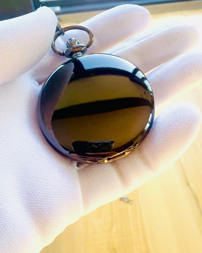 Klassisk Lommeur med Romertal og Kæde, Kvarts, Sort Glans - farve sort