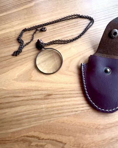 Vintage Look - Forstørrelsesglas med glaslinse og læderetui, mulighed for personlig gravering