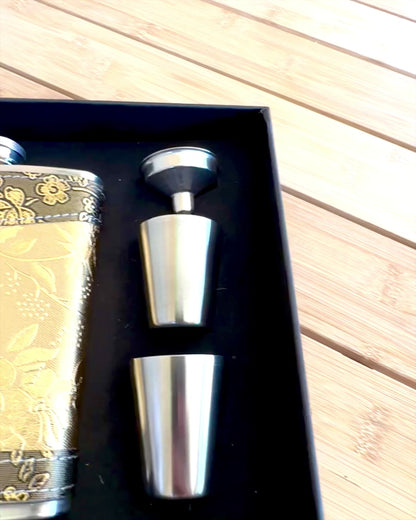 Elegant "Golden Rose" lommelærke med sæt af glas, personliggørelse med gravering til gave