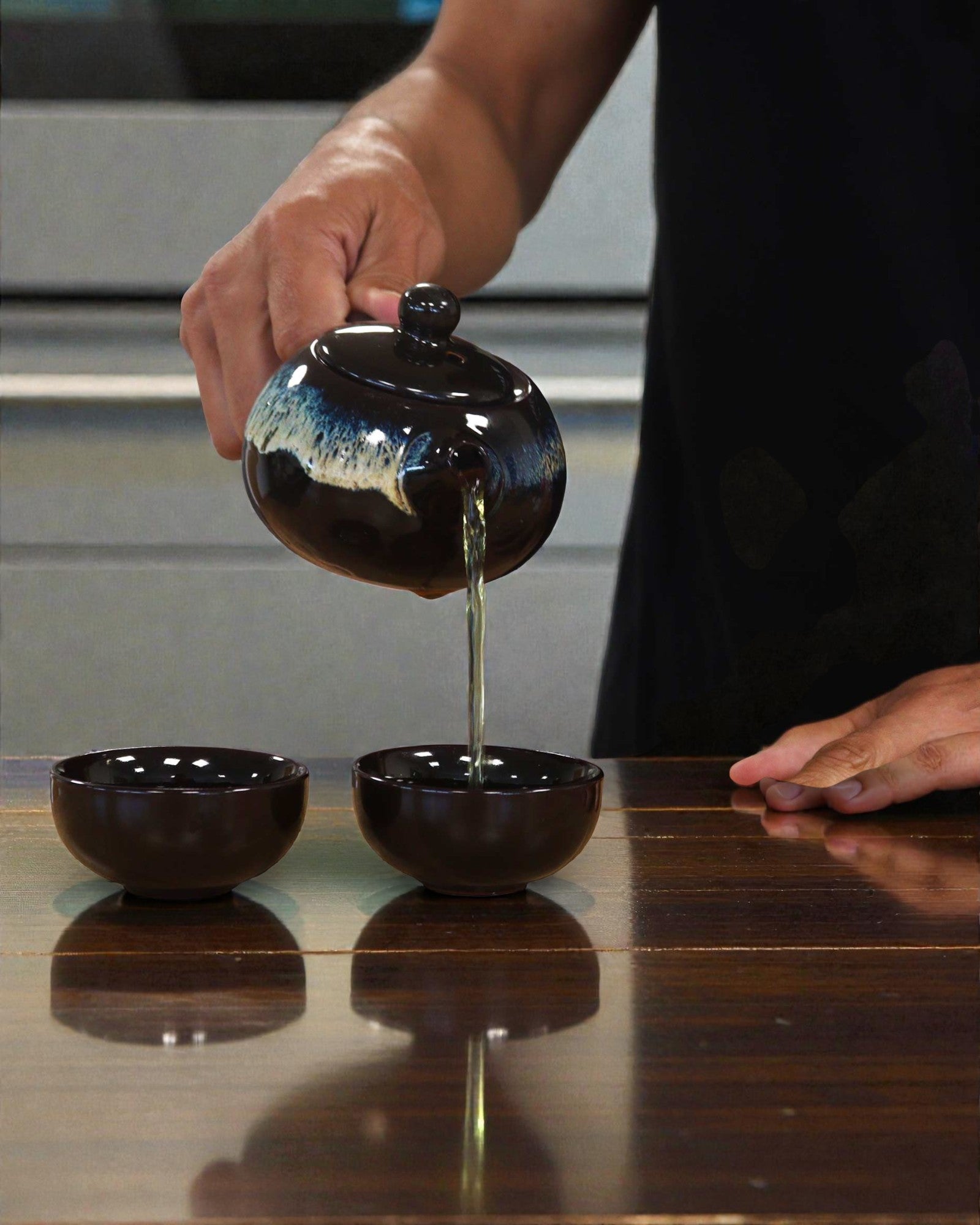 Sort glasur – Lille te-sæt med 2 kopper