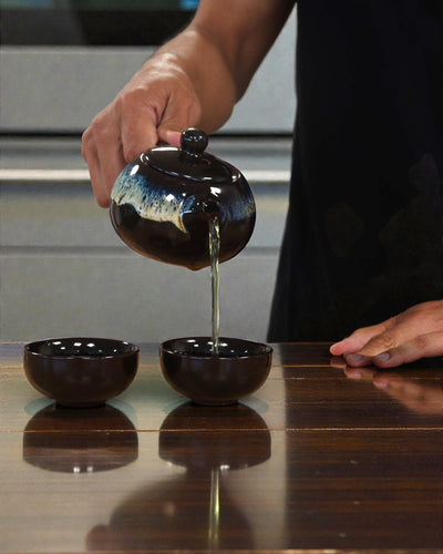 Sort glasur – Lille te-sæt med 2 kopper