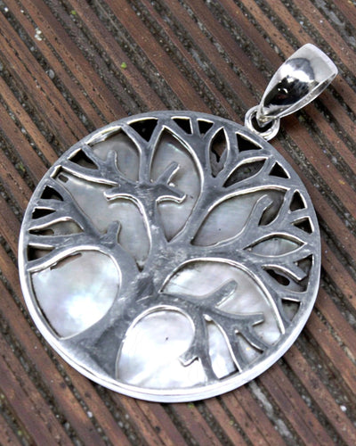Sølvvedhæng Livets Træ 30 mm – Mother of Pearl Pure Light