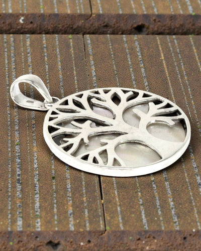 Sølvvedhæng Livets Træ 30 mm – Mother of Pearl Pure Light