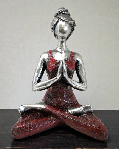 Kvindefigur 24 cm – Yoga sølv-bordeaux harmoni
